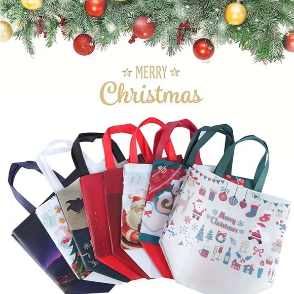 8 Christmas Themed Reusable Tote Bags - Picture 2 of 2